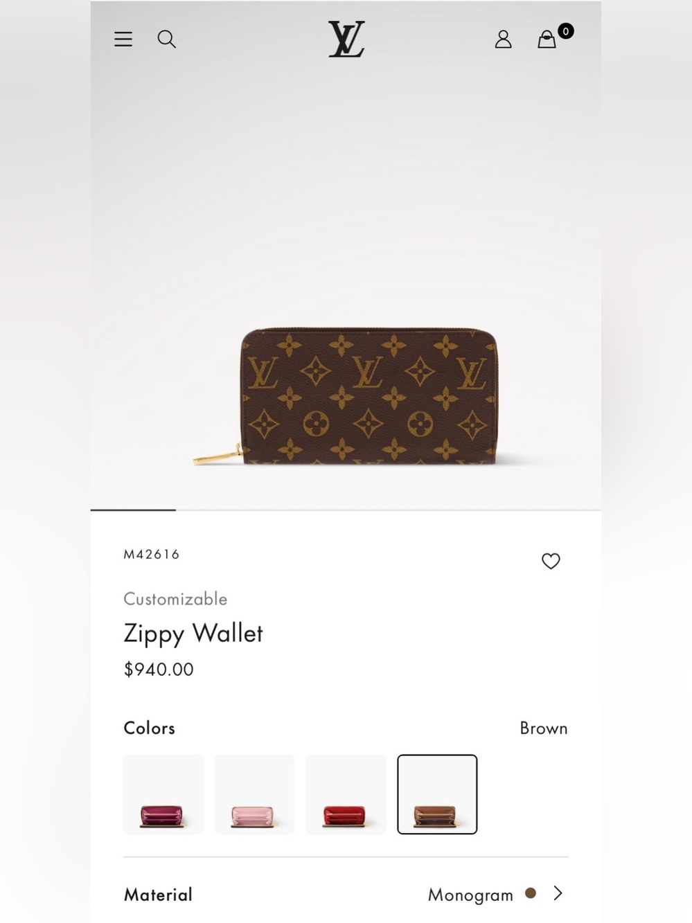 Louis Vuitton Brown Monogram Zippy Wallet | Gold Hardware